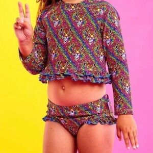 Posh Peanut-Lisa Frank-Hunter-Rainbow leopard 2 piece Rashguard Swimsuit Set NEW
